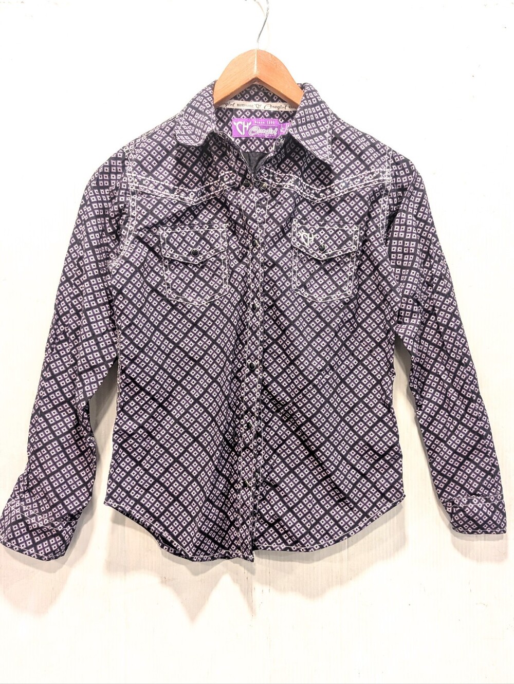 COWGIRL Hardware Girls' Purple Patterned Pearl Snap Western Long Sleeve Shirt